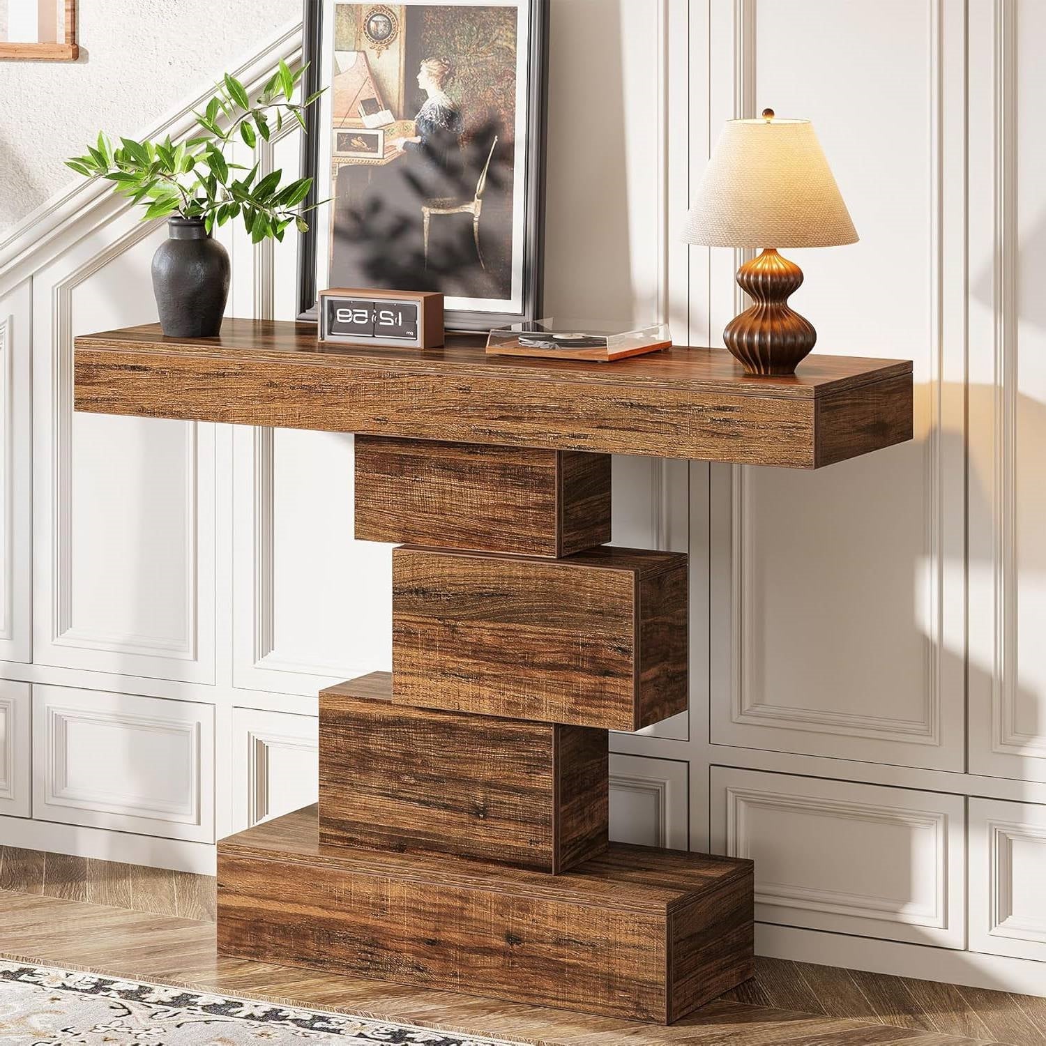 Modern Farmhouse 42-inch Console Accent Sofa Table in Rustic Brown Wood Finish-3