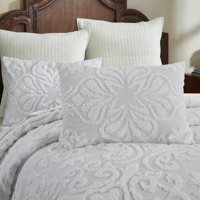Full Size 100-Percent Cotton Chenille 3-Piece Coverlet Bedspread Set in White - PRHOMZ