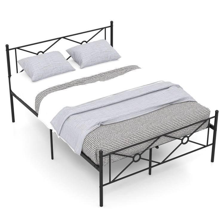 Full Size Modern Black Metal Platform Bed Frame with Headboard and Footboard - PRHOMZ