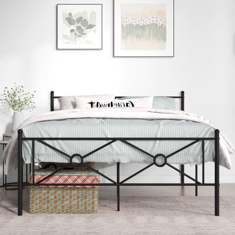 Full Size Modern Black Metal Platform Bed Frame with Headboard and Footboard - PRHOMZ