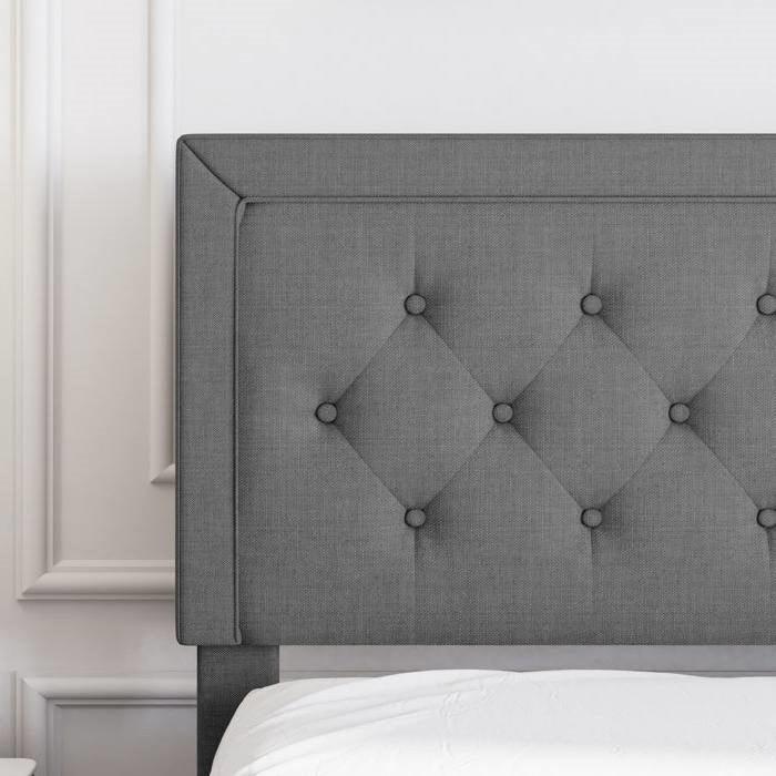 Full Size Dark Grey Linen Upholstered Platform Bed with Button-Tufted Headboard - PRHOMZ