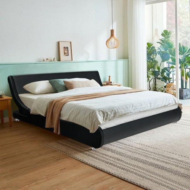 Full Size Modern Faux Leather Upholstered Platform Bed Frame Black - PRHOMZ