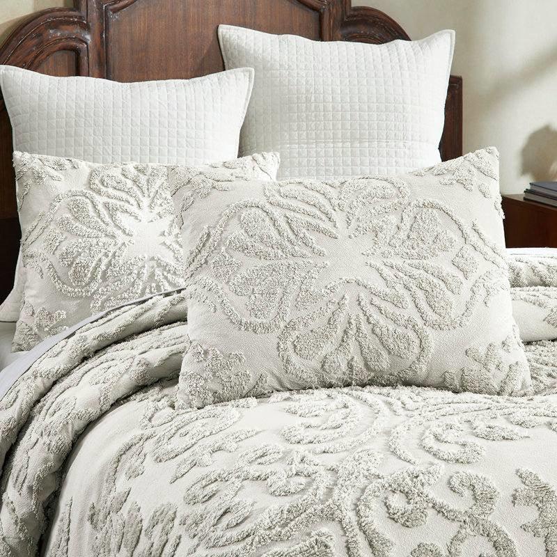 Full Size 100-Percent Cotton Chenille 3-Piece Coverlet Bedspread Set in Ivory - PRHOMZ