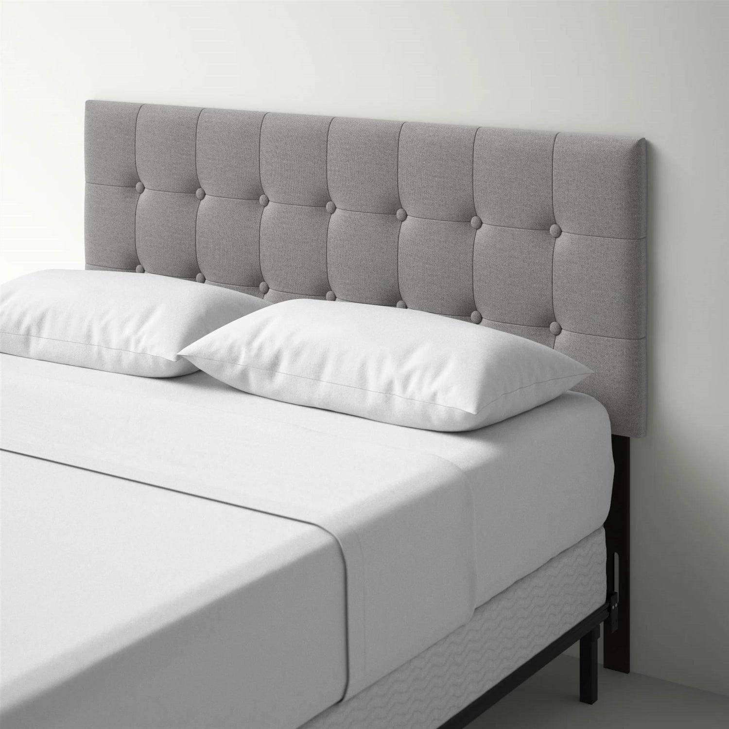 Full size Contemporary Button-Tufted Headboard in Grey Upholstered Fabric - PRHOMZ