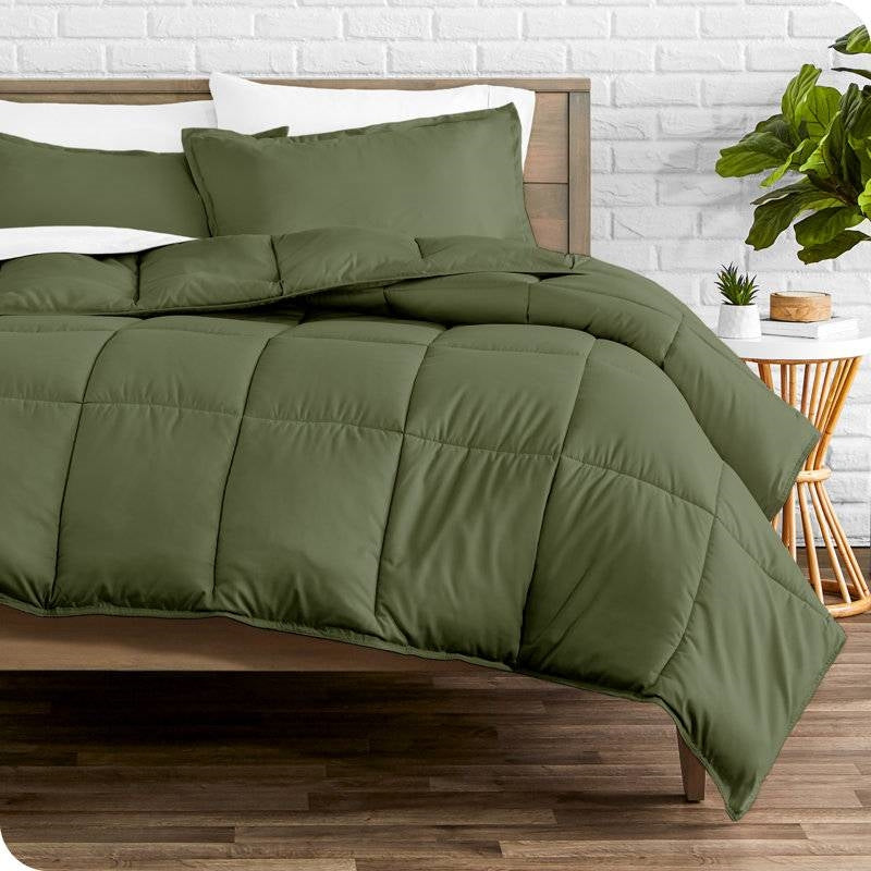 Full/Double size Super Soft Down Alternative Comforter Set in Olive Green-0
