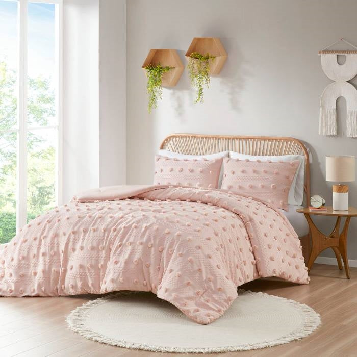 Full/Queen 3-Piece Pink Pompom Microfiber Comforter Set-1