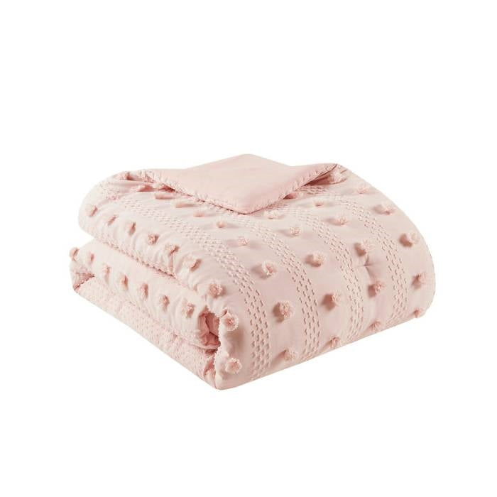 Full/Queen 3-Piece Pink Pompom Microfiber Comforter Set-3