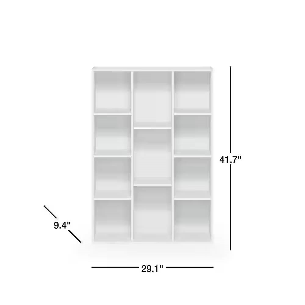Modern 42-inch High Bookcase with 11-Cube Open Shelves in White Wood Finish-4