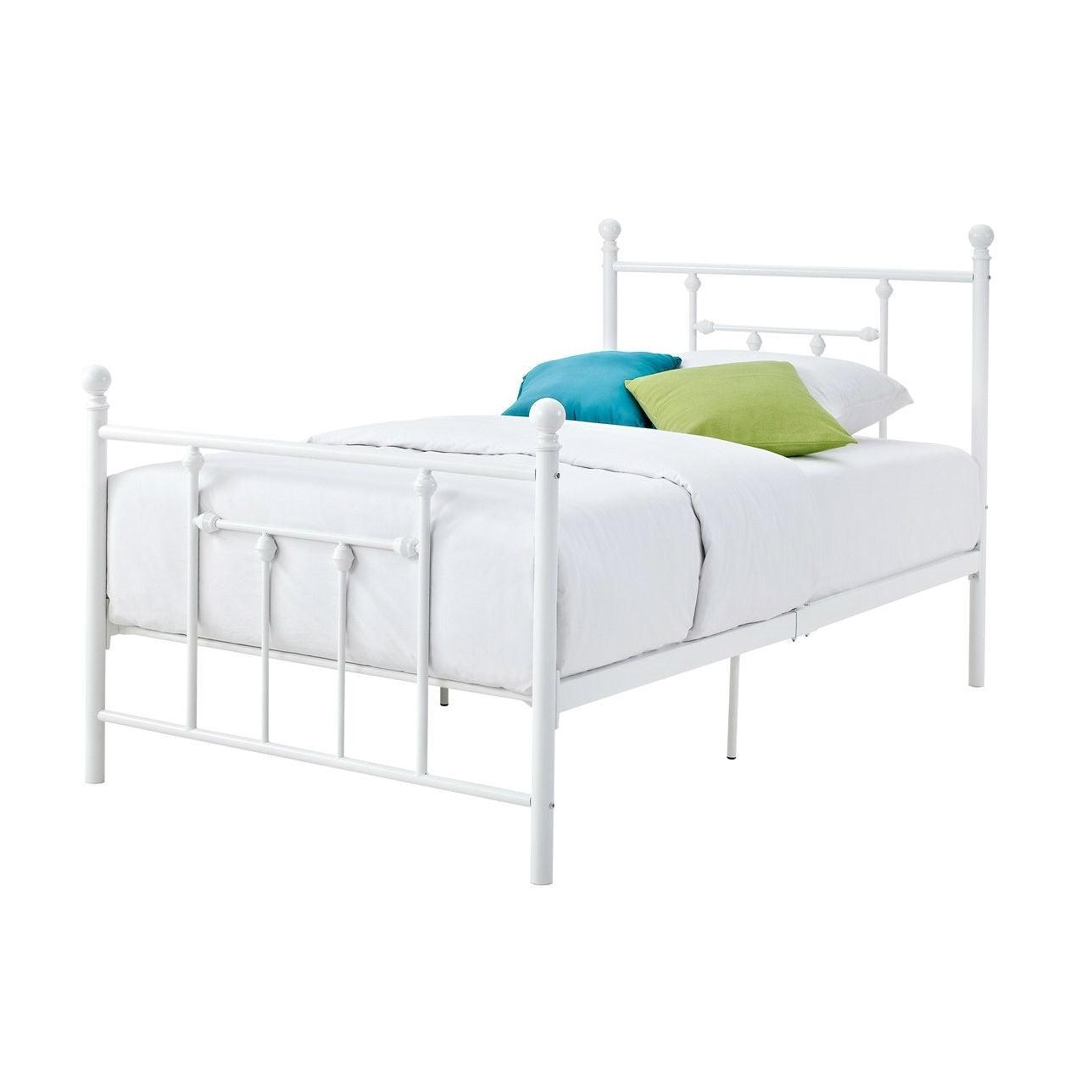 Full size White Metal Platform Bed with Headboard and Footboard - PRHOMZ