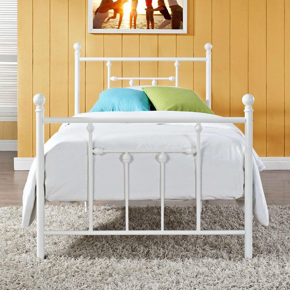 Full size White Metal Platform Bed with Headboard and Footboard - PRHOMZ