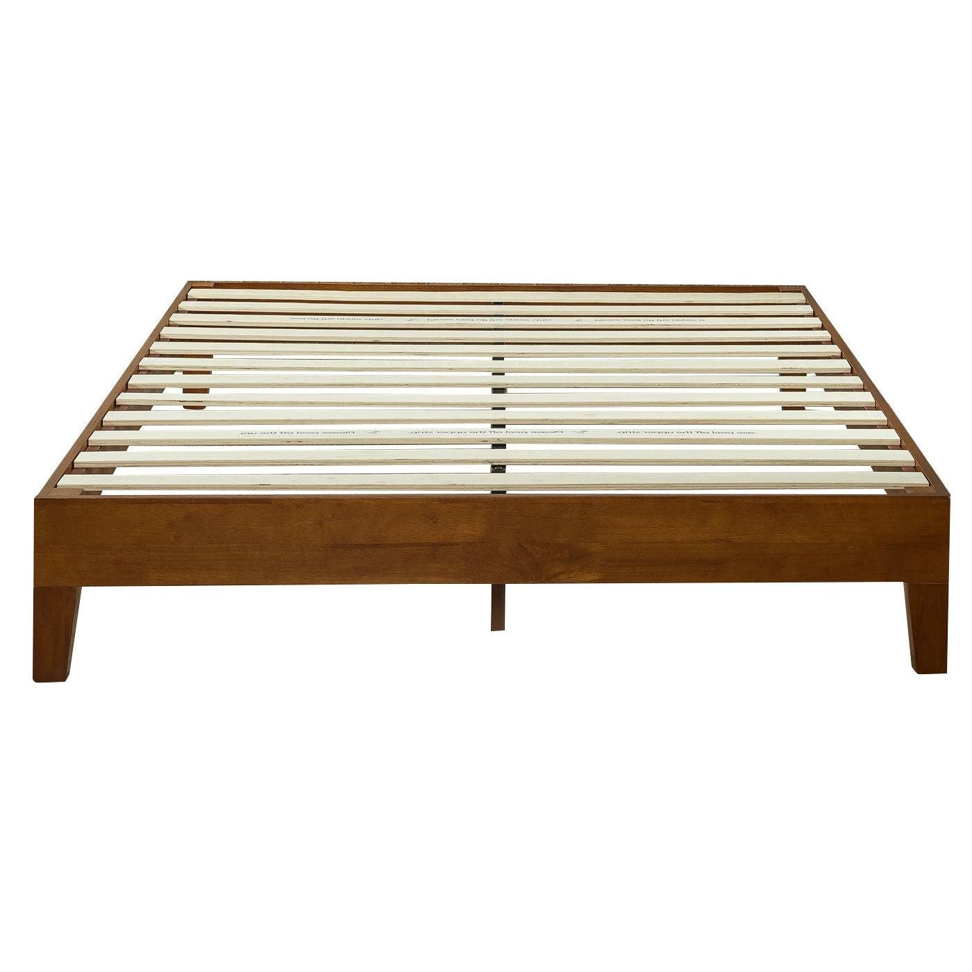 Full size Low Profile Platform Bed Frame in Cherry Wood Finish - PRHOMZ