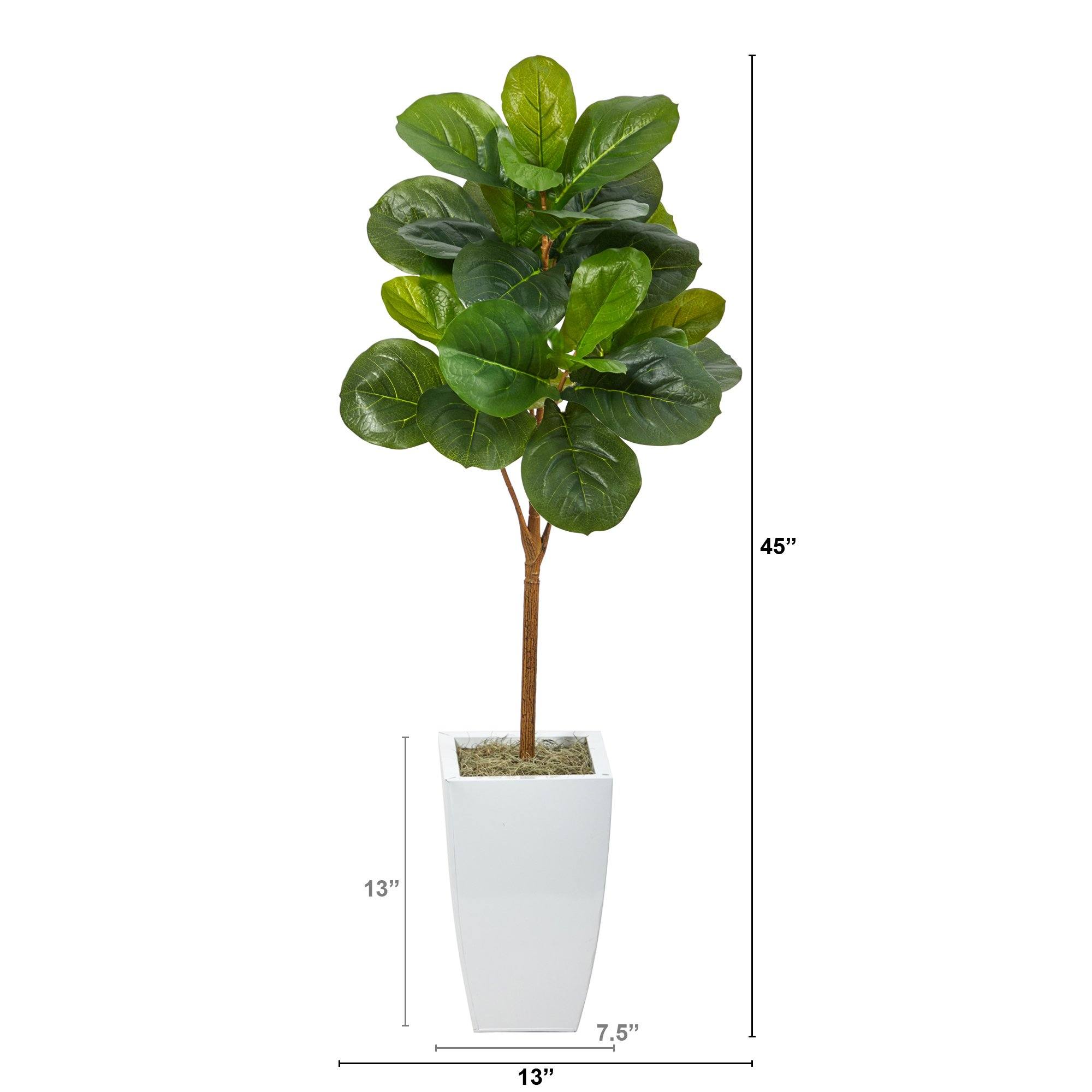 Artificial Fiddle Leaf Fig Tree in White Planter, 45”-1