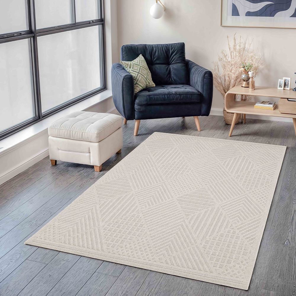 Fava White Machine Woven Rug