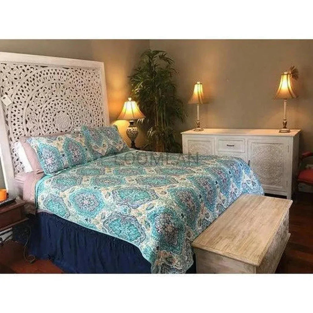 Feyloren Wooden White Bed Frame with Tall Headboard