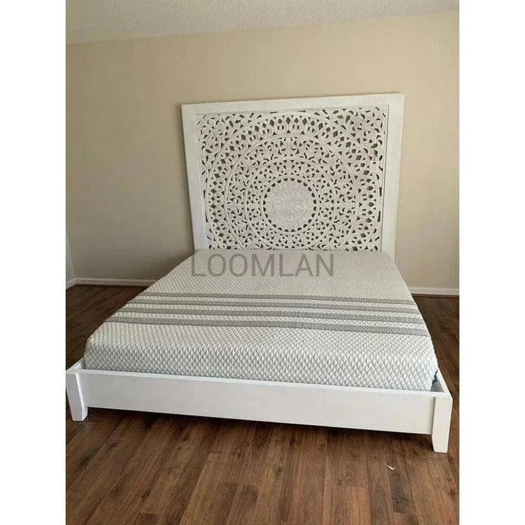 Feyloren Wooden White Bed Frame with Tall Headboard