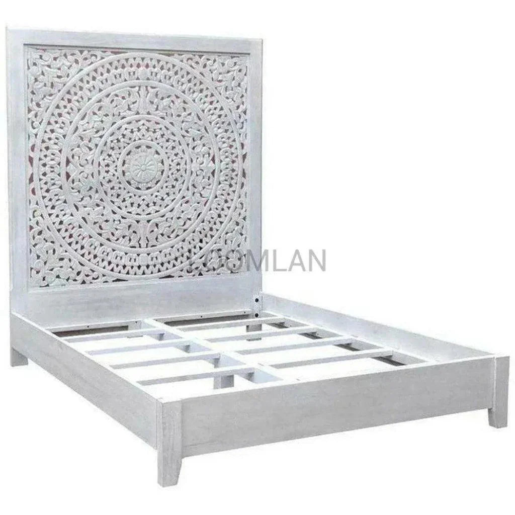 Feyloren Wooden White Bed Frame with Tall Headboard