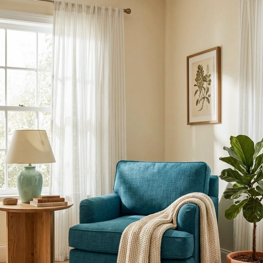 Fiadh White Vertical Striped Sheer Curtains