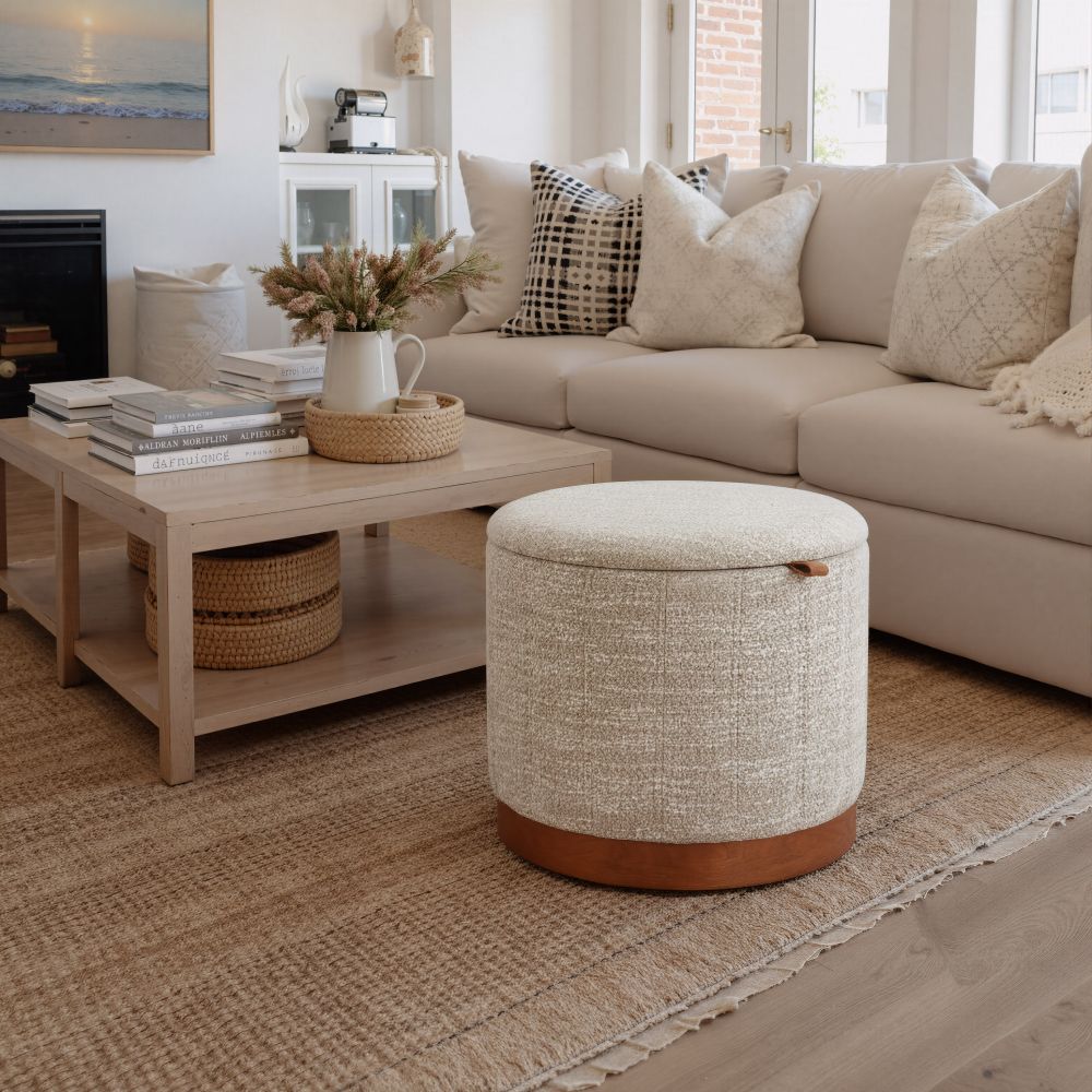 Fije Textured Fabric Storage Ottoman