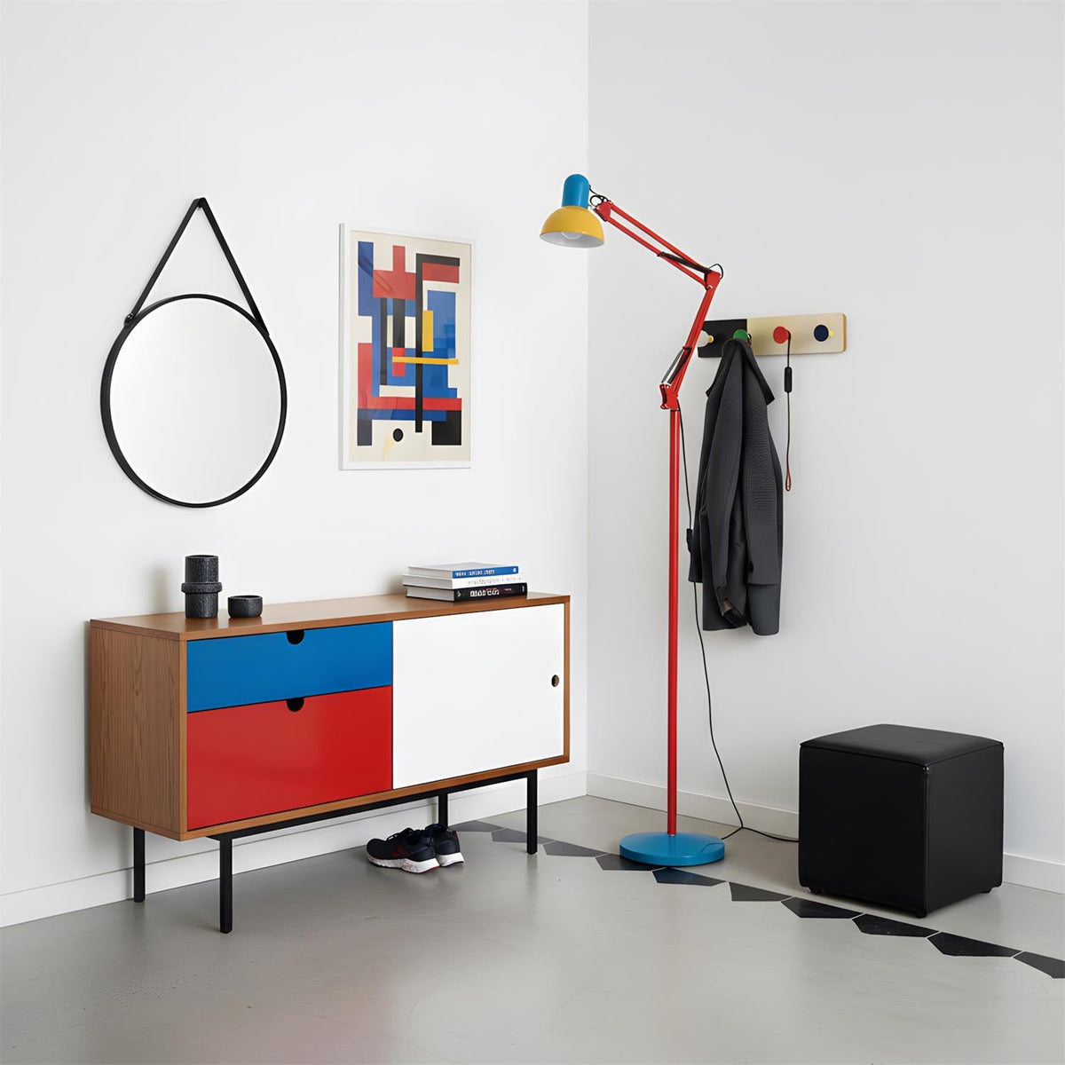 Memphis Style Arc Floor Lamp with Adjustable Arm | Bold Color Block Light