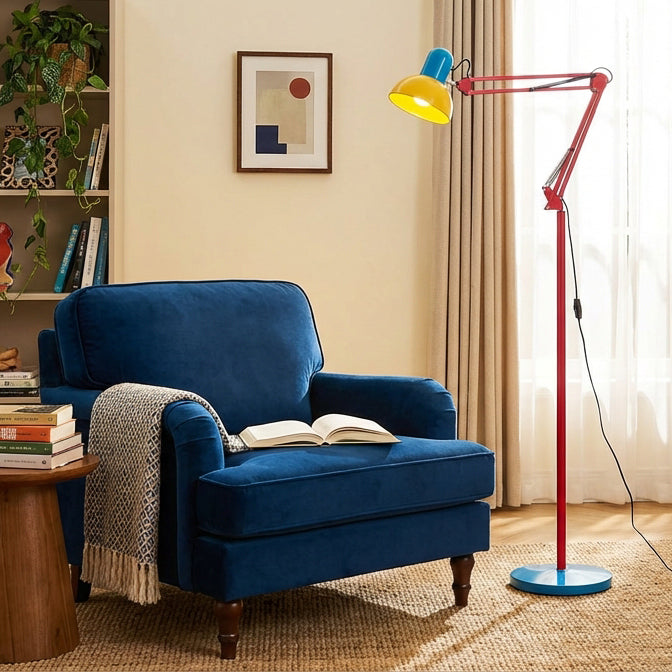 Memphis Style Arc Floor Lamp with Adjustable Arm | Bold Color Block Light