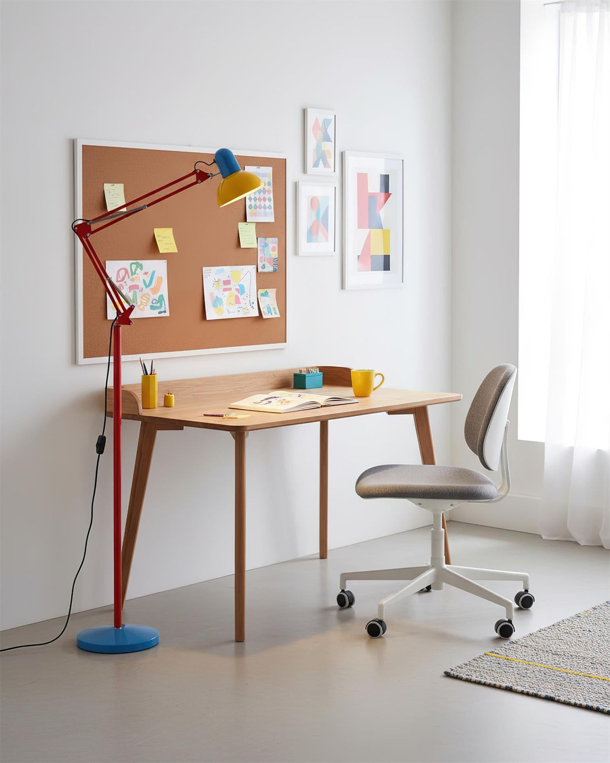 Memphis Style Arc Floor Lamp with Adjustable Arm | Bold Color Block Light