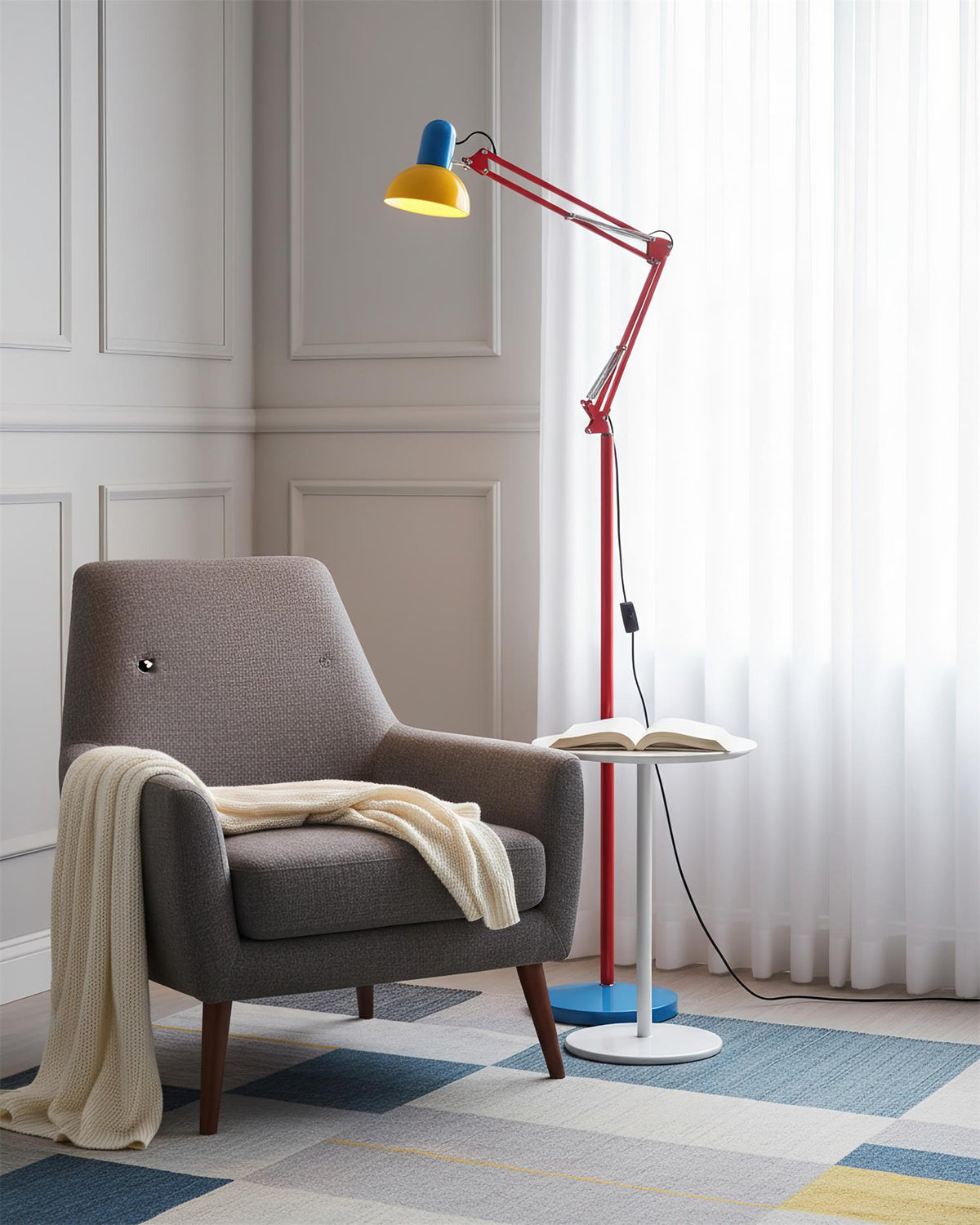 Memphis Style Arc Floor Lamp with Adjustable Arm | Bold Color Block Light