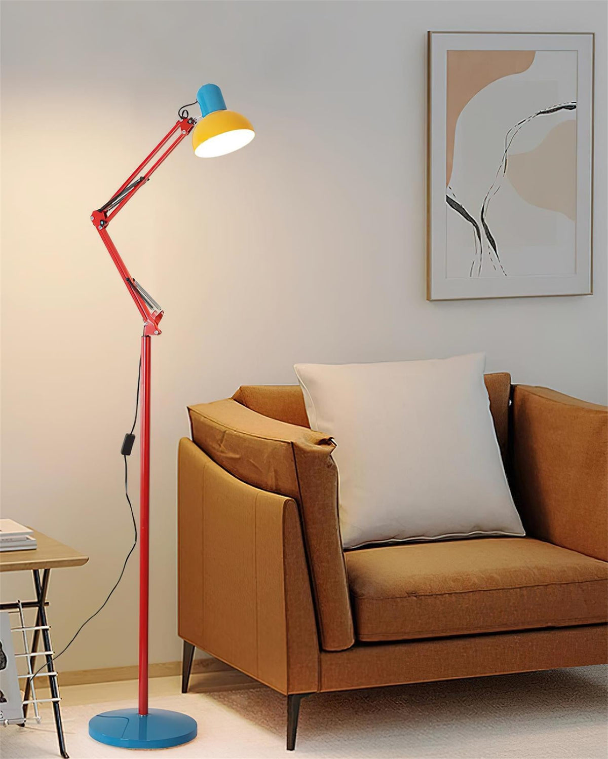 Memphis Style Arc Floor Lamp with Adjustable Arm | Bold Color Block Light