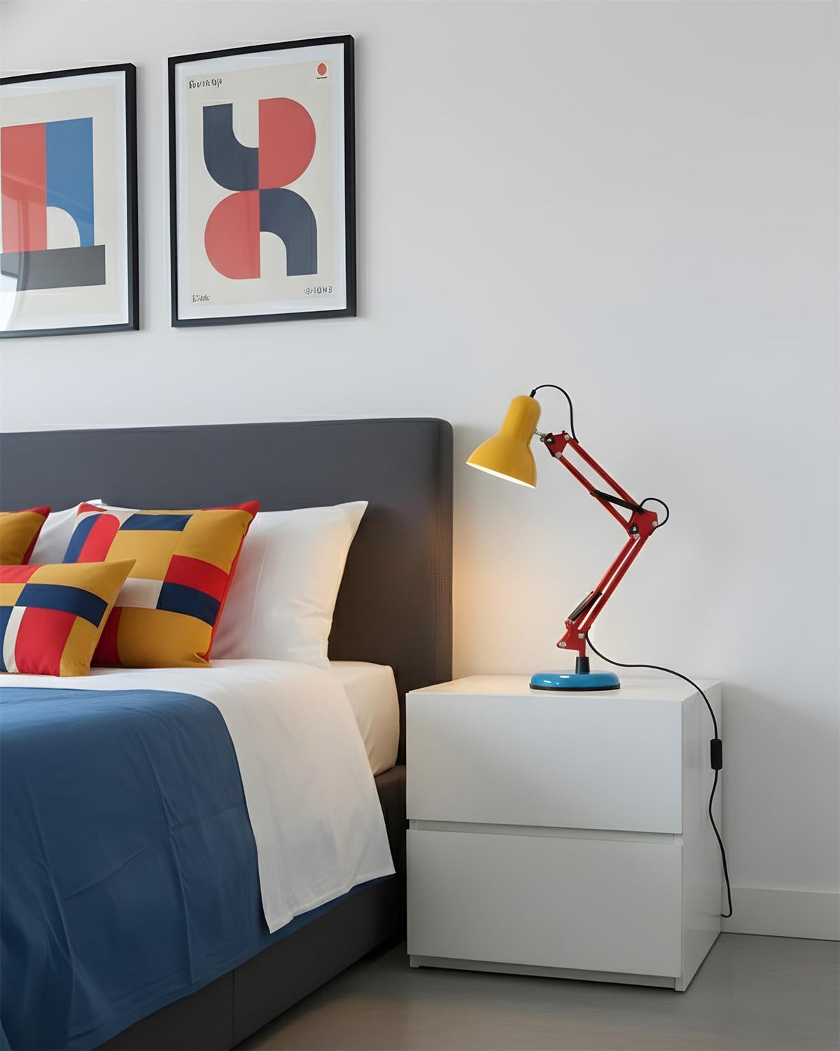 Primo | Memphis Style Adjustable Arm Table Lamp with Color Block Design for Desk Reading