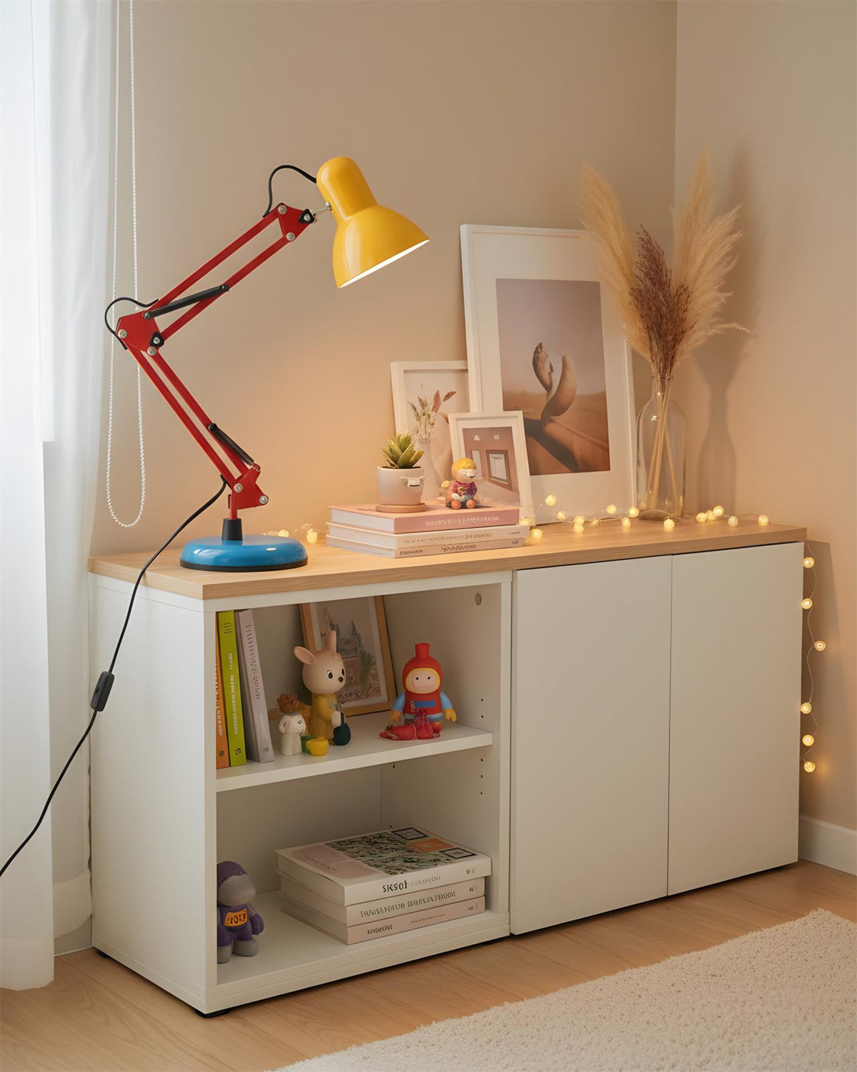 Primo | Memphis Style Adjustable Arm Table Lamp with Color Block Design for Desk Reading