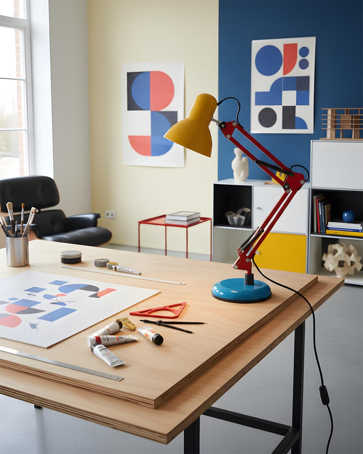 Primo | Memphis Style Adjustable Arm Table Lamp with Color Block Design for Desk Reading