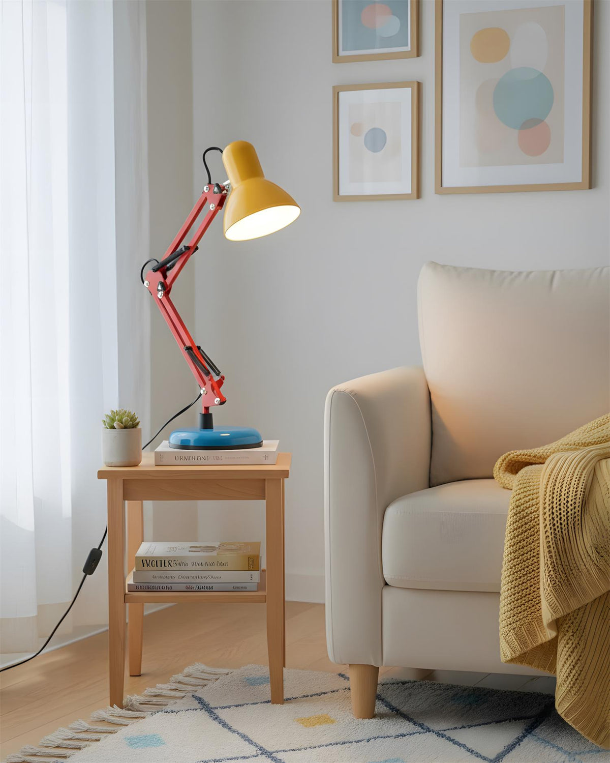 Primo | Memphis Style Adjustable Arm Table Lamp with Color Block Design for Desk Reading