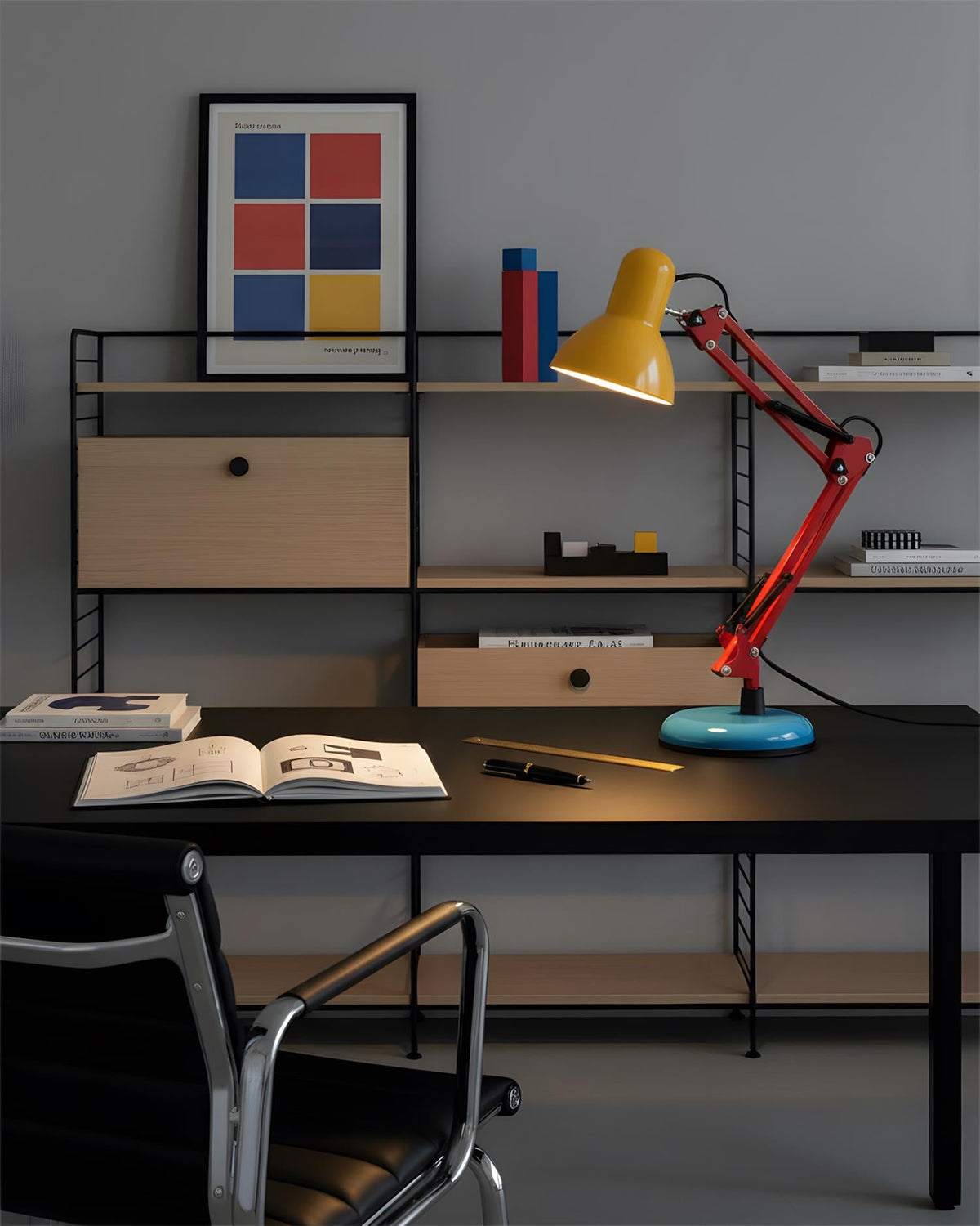 Primo | Memphis Style Adjustable Arm Table Lamp with Color Block Design for Desk Reading