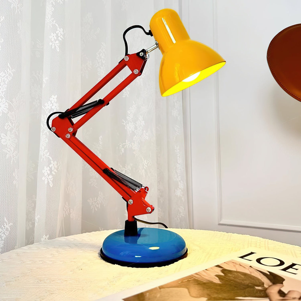 Primo | Memphis Style Adjustable Arm Table Lamp with Color Block Design for Desk Reading