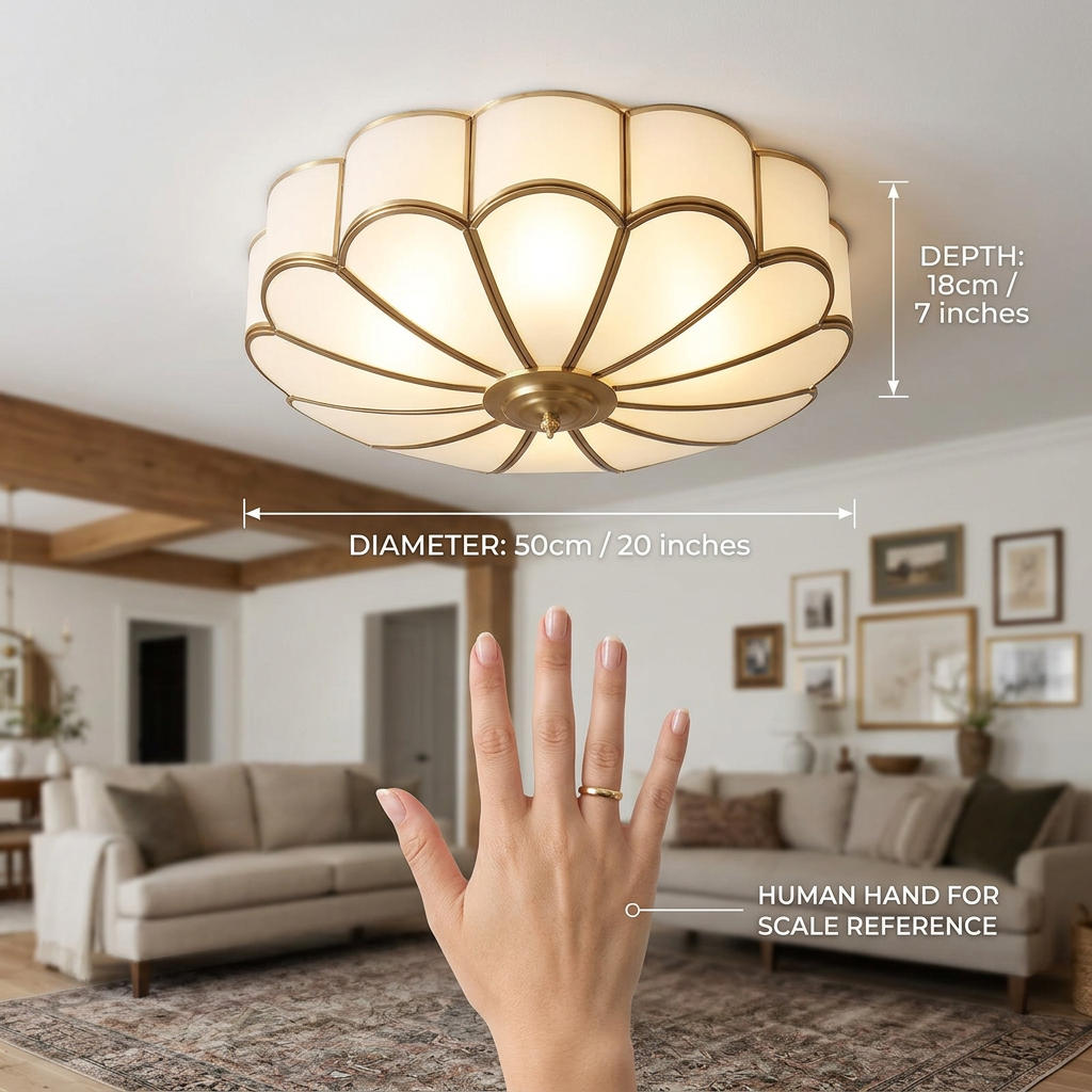 Flower Shape Frosted Glass Ceiling Light with Brass Frame for Soft Ambient Glow
