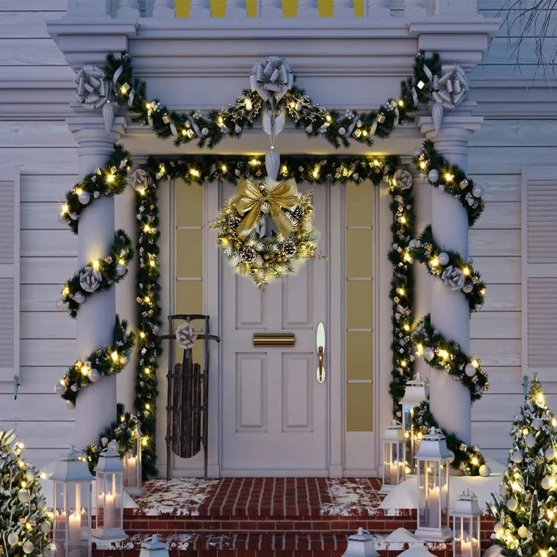 Golden Christmas Wreath with Pine Cones and Bow-1
