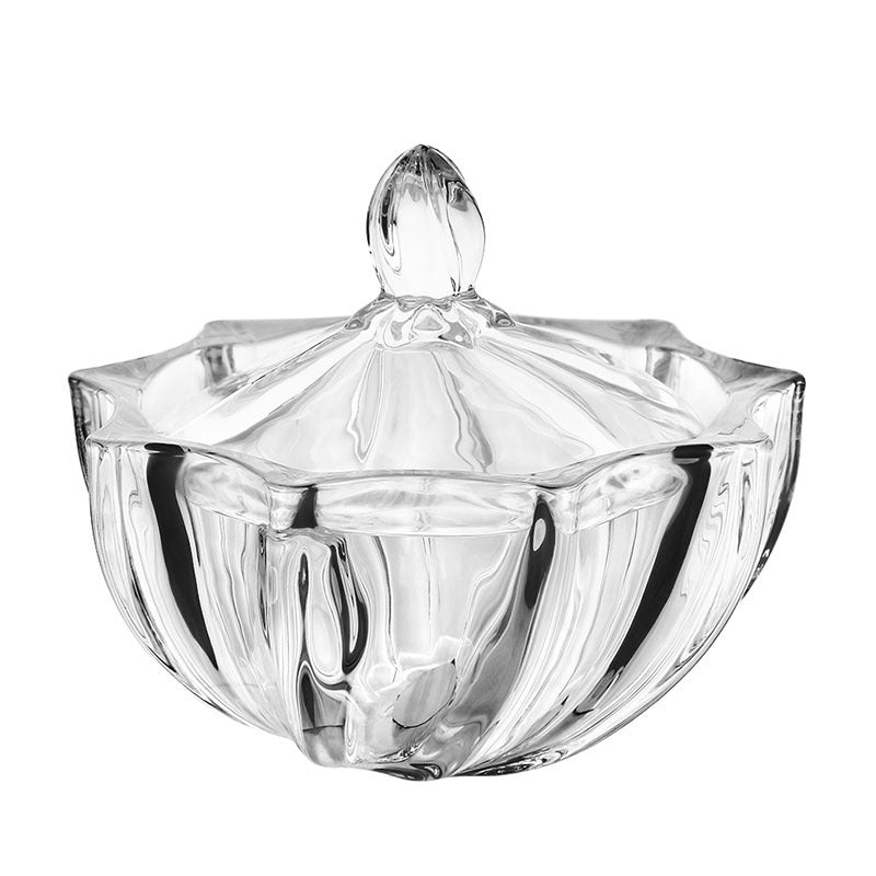 Petal Cut Glass Jar with Faceted Lid & Floral Silhouette