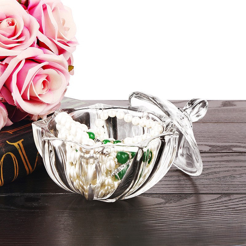 Petal Cut Glass Jar with Faceted Lid & Floral Silhouette