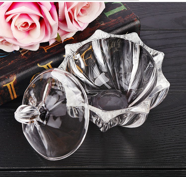 Petal Cut Glass Jar with Faceted Lid & Floral Silhouette