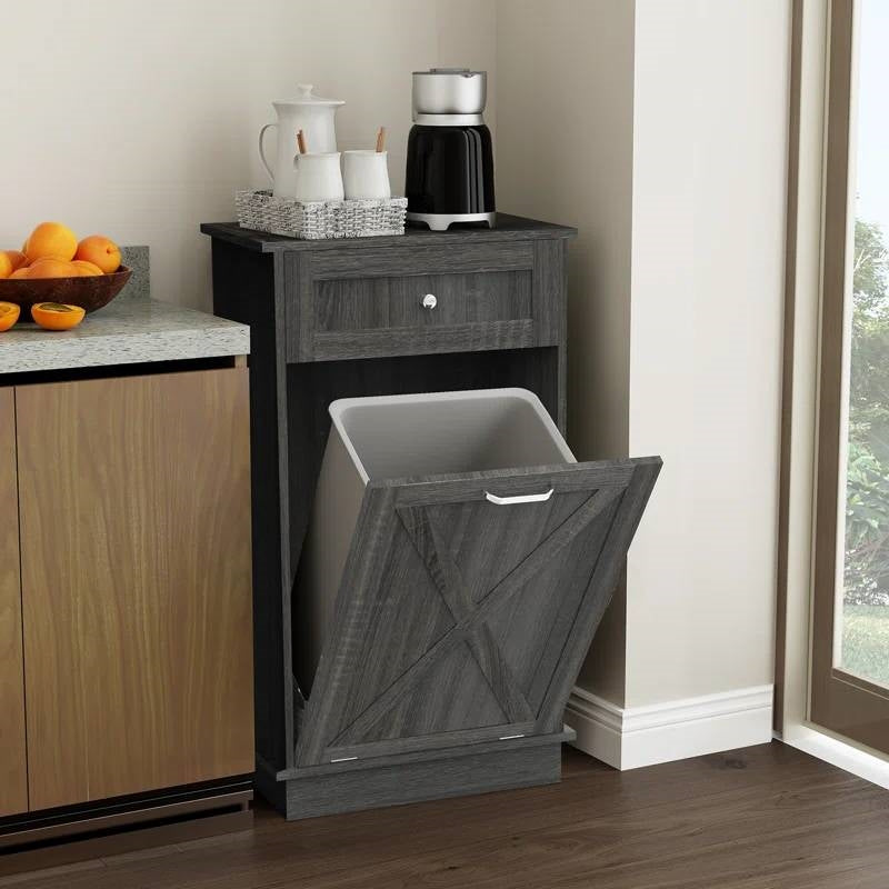 Odor Seal Trash Can Cabinet in Grey Finish - Accommodates 10-Gallon Trash Bin-0