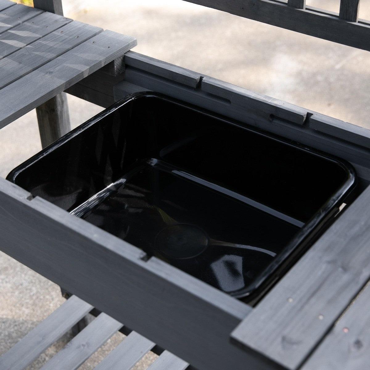 Outdoor Grey Wood Potting Bench Expandable Top with Food Grade Plastic Sink - PRHOMZ