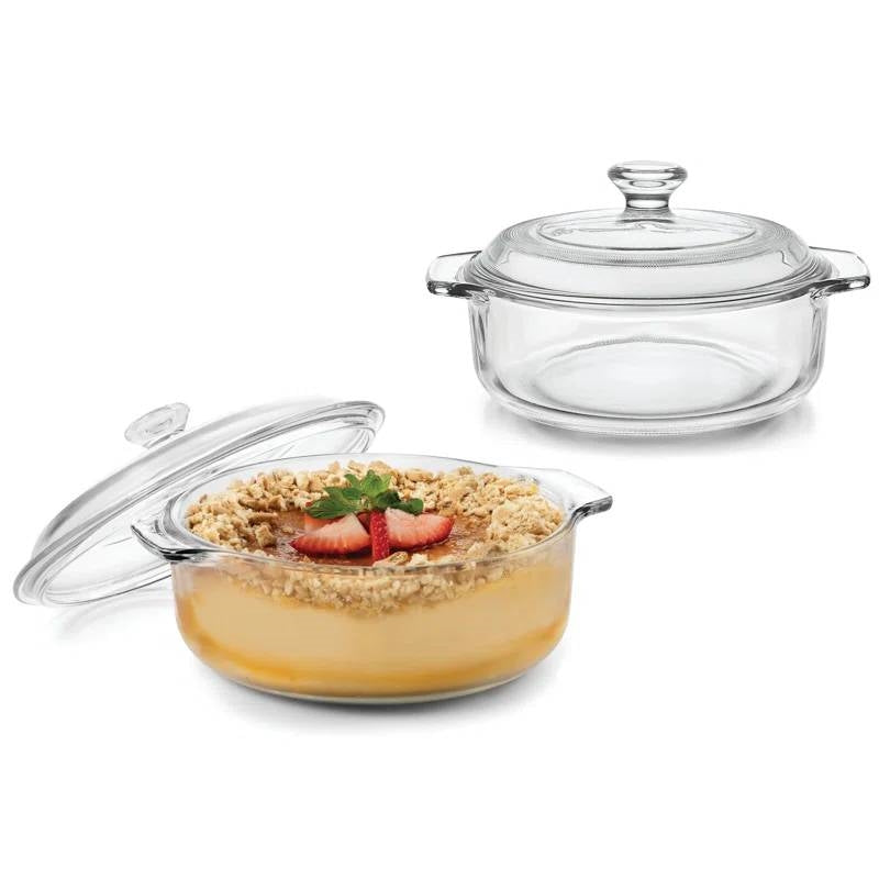 Set of 2 - 1-Quart Glass Dutch Oven Casserole Bakeware Baking Dishes with Lids-0