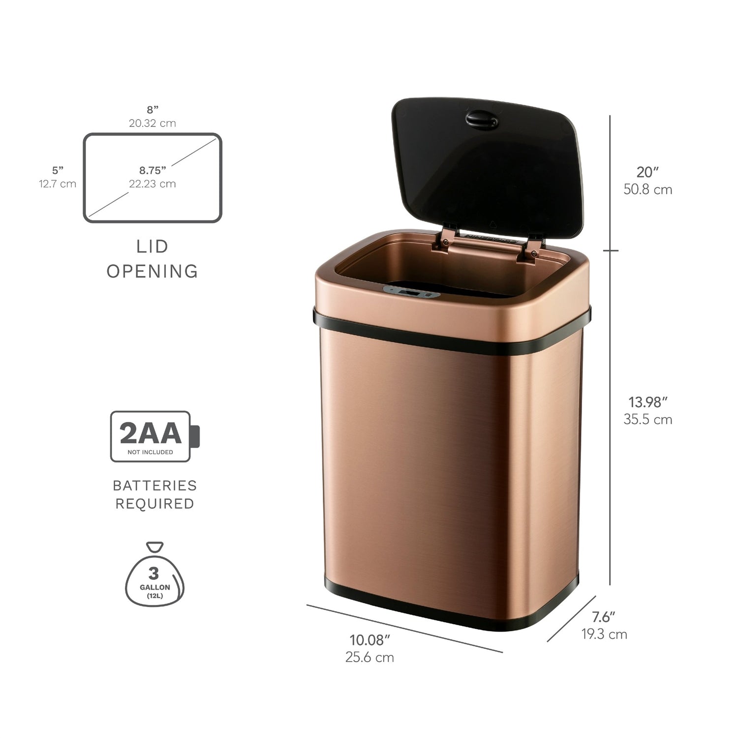 3-Gallon Motion Sensor Touchless Stainless Steel Trash Can in Copper Gold Finish-3