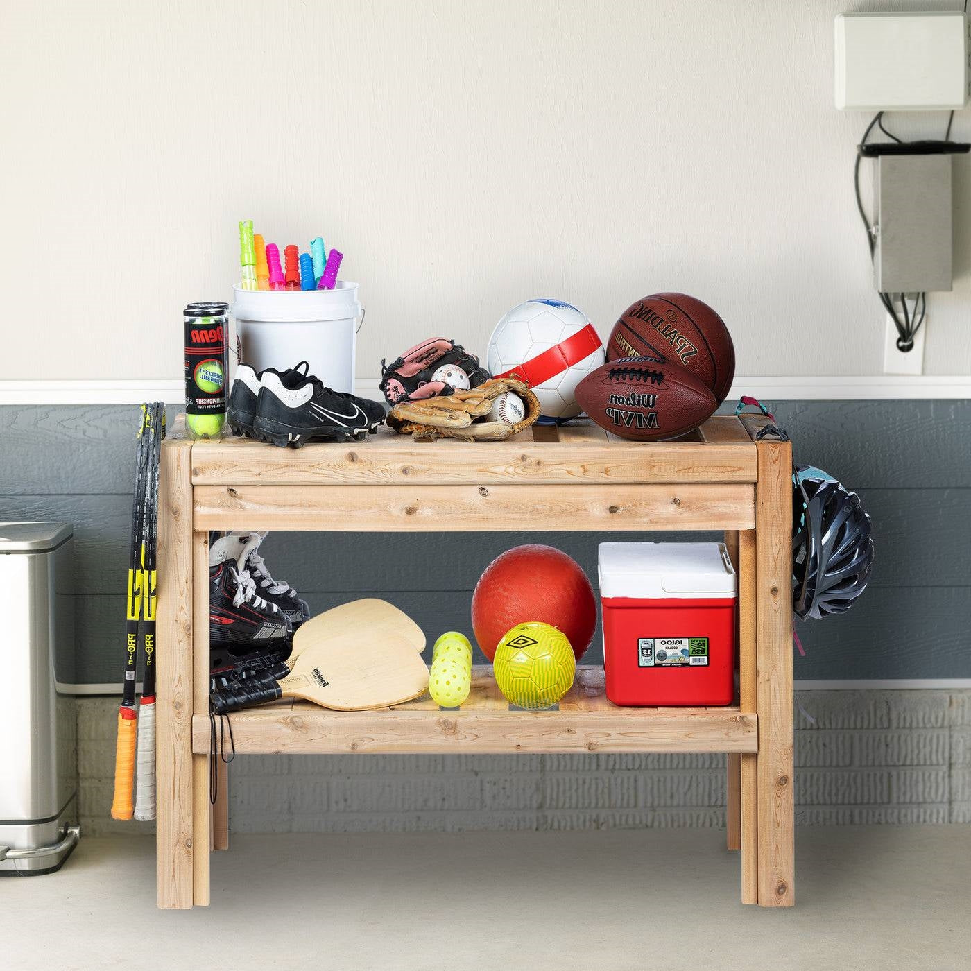 2 Tier Adjustable Cedar Wood Multipurpose Storage Shelves - Made In USA-4