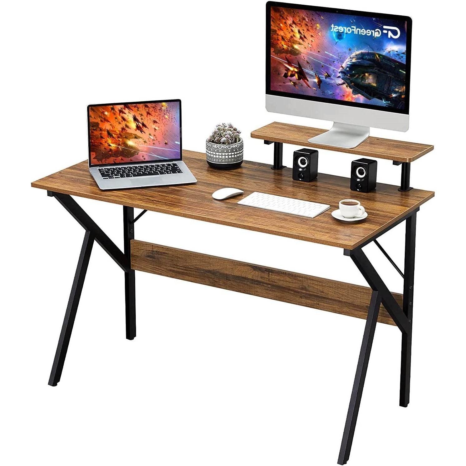 Modern 47-inch Home Office Laptop Computer Desk with Moveable Top Shelf - PRHOMZ
