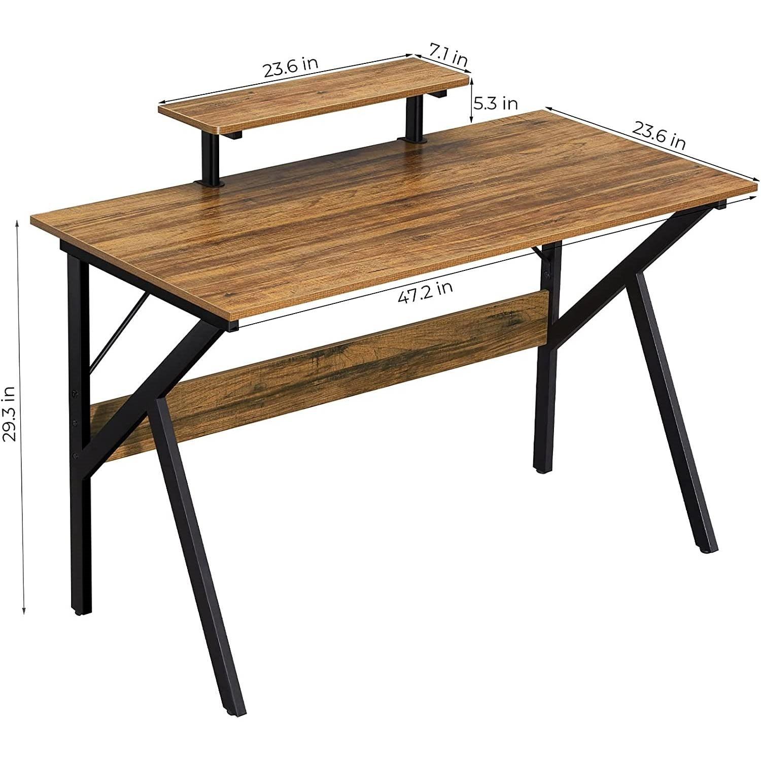 Modern 47-inch Home Office Laptop Computer Desk with Moveable Top Shelf - PRHOMZ