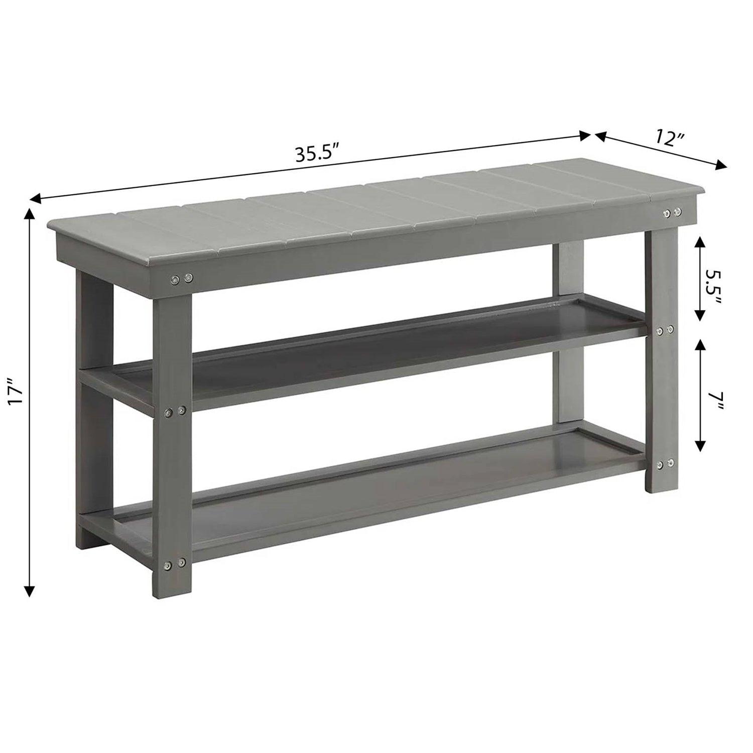 Grey Wood 2-Shelf Shoe Rack Storage Bench For Entryway or Closet - PRHOMZ