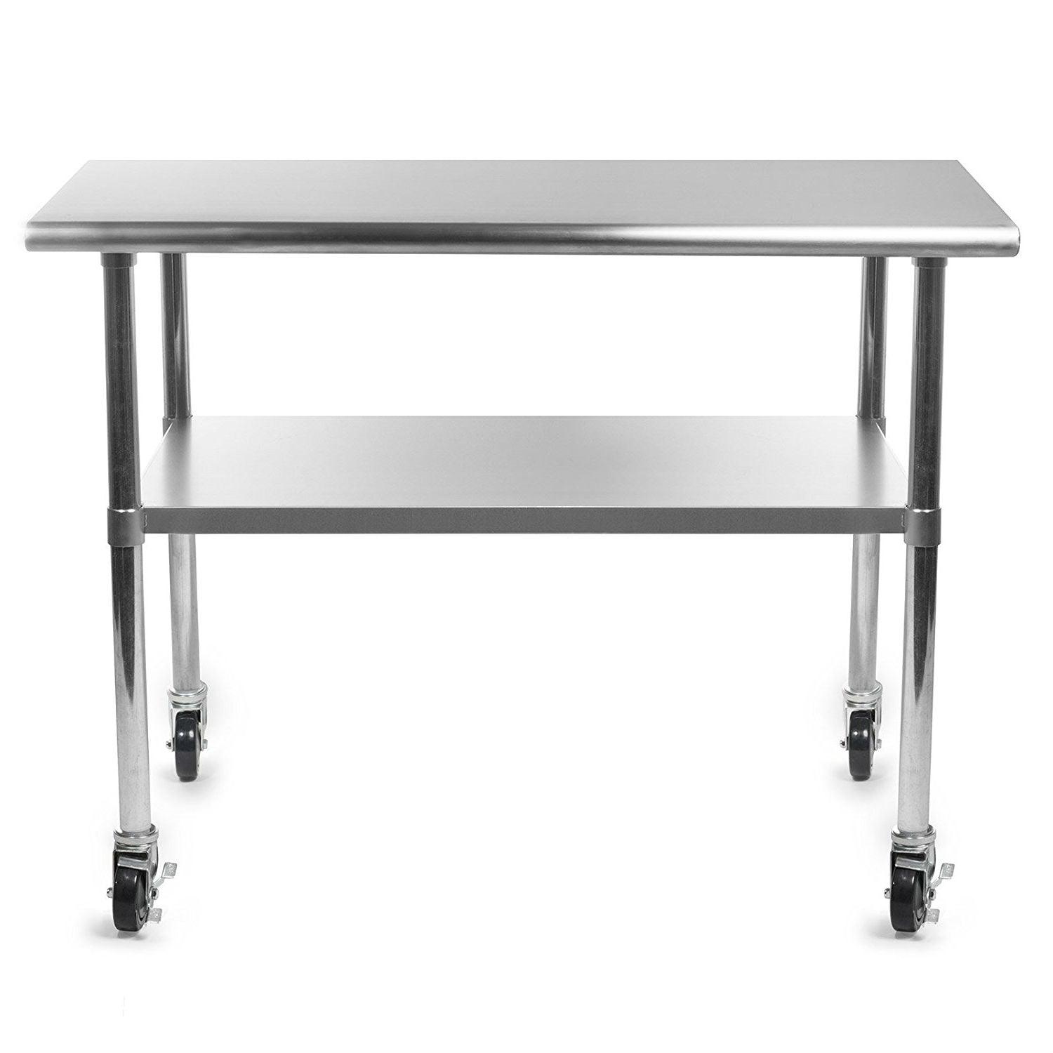 Stainless Steel 48 x 24-inch Kitchen Prep Table with Casters - PRHOMZ
