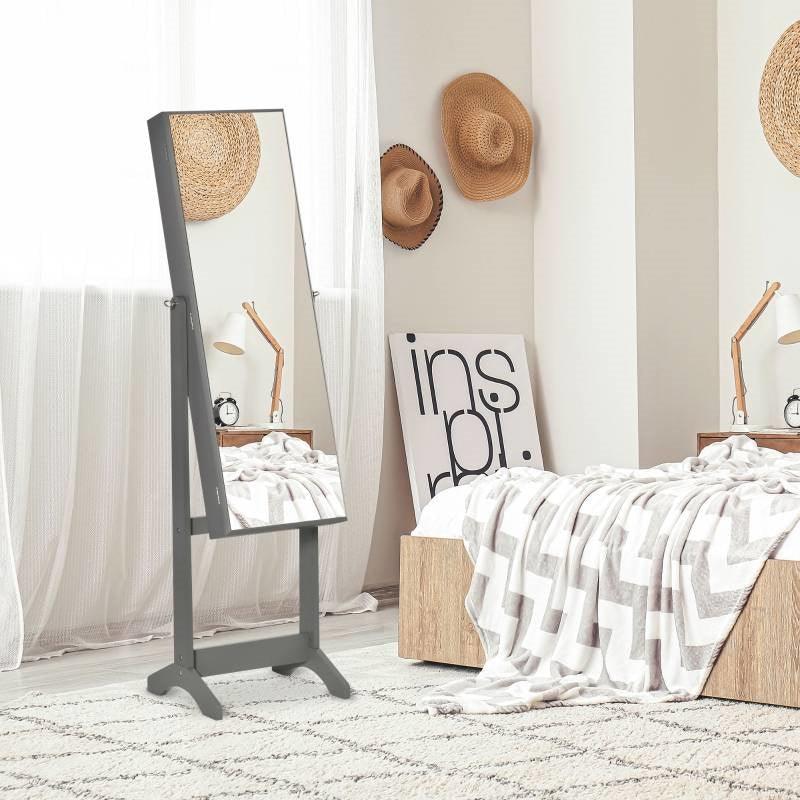 2-in-1 Jewelry Storage Cabinet Full Length Mirror in Gray Wood Finish - PRHOMZ