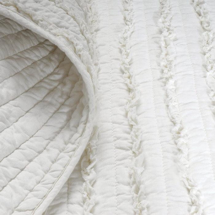 King size 3-Piece Quilt Set with 2 Pillow Shams 100% Cotton White Ruffles - PRHOMZ
