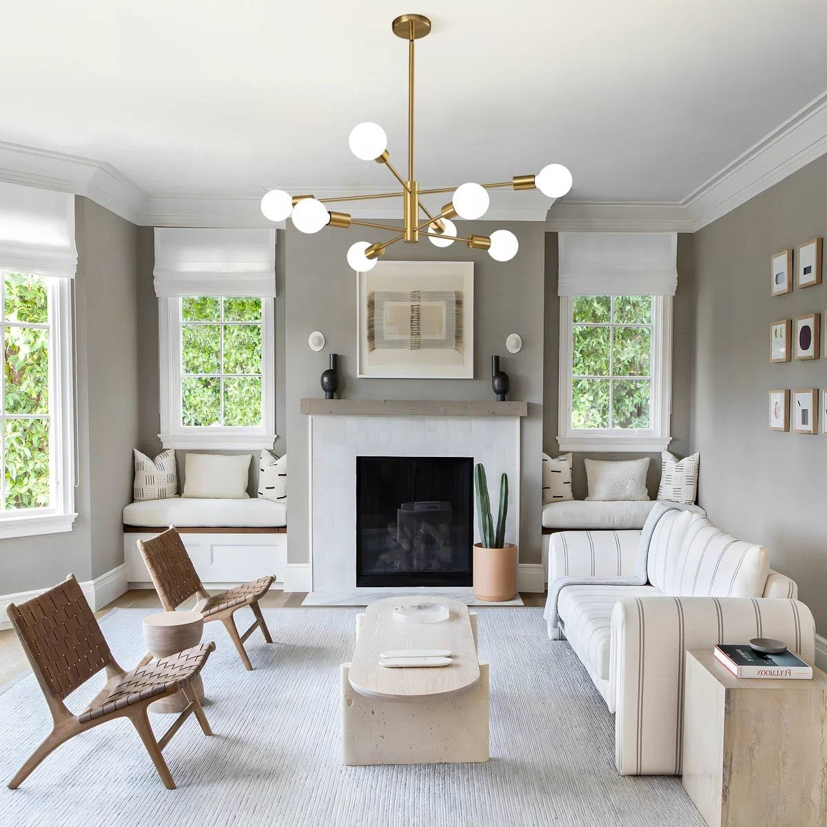 Mid-Century Modern Dimmable 8-Light Sputnik Chandelier in Gold-1